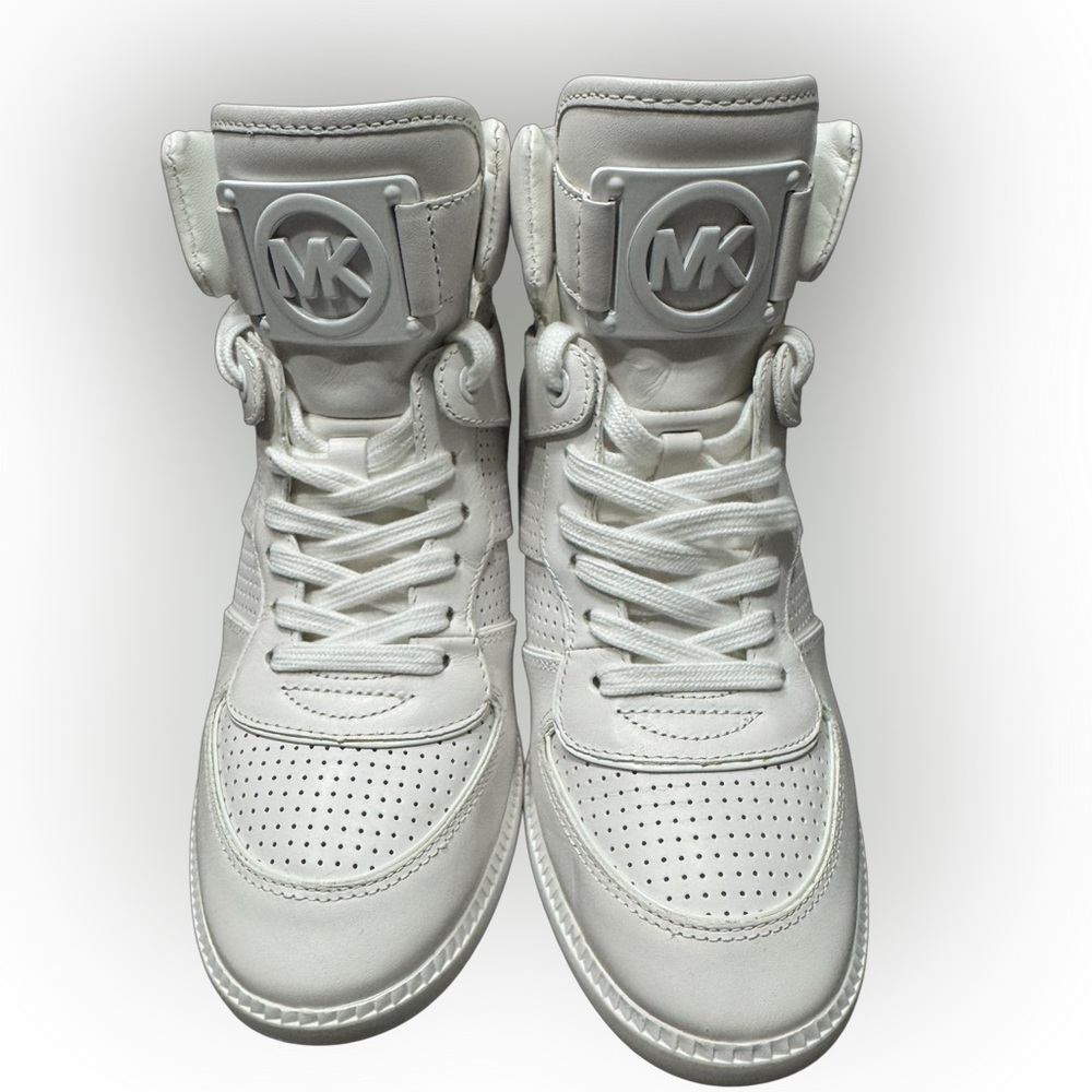 Michael Kors Women’s Nikko Optic White High-Top Hidden Wedge Sneakers Size 10 - Picture 2 of 12